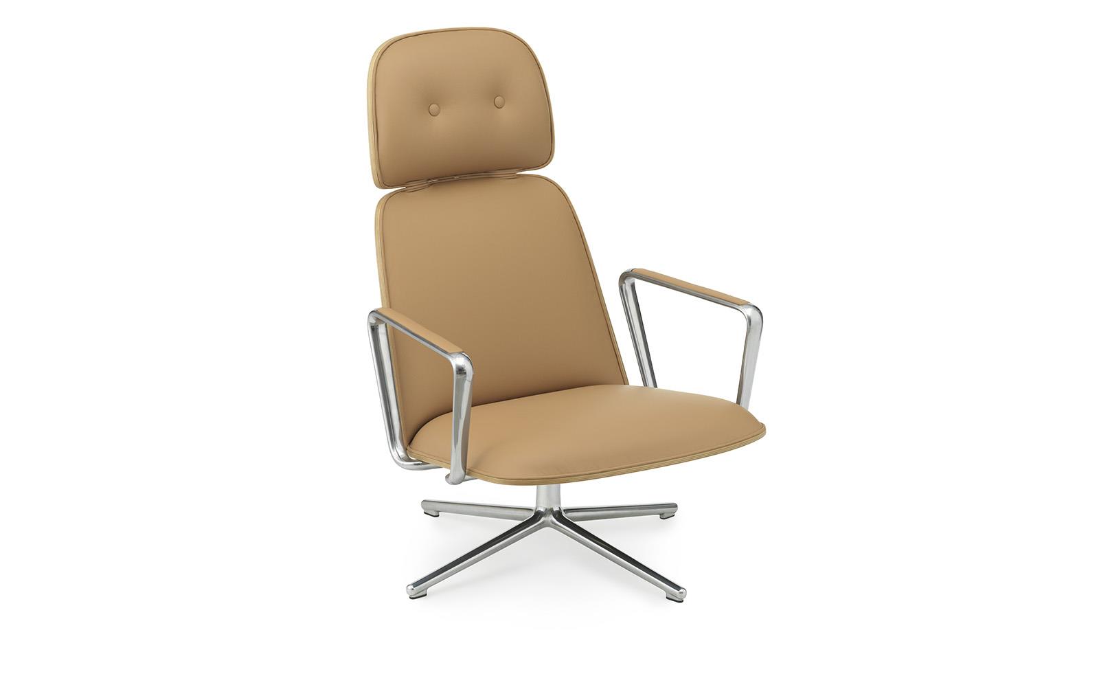 Pad Lounge Chair Swivel High Alu OakUltra Leather1