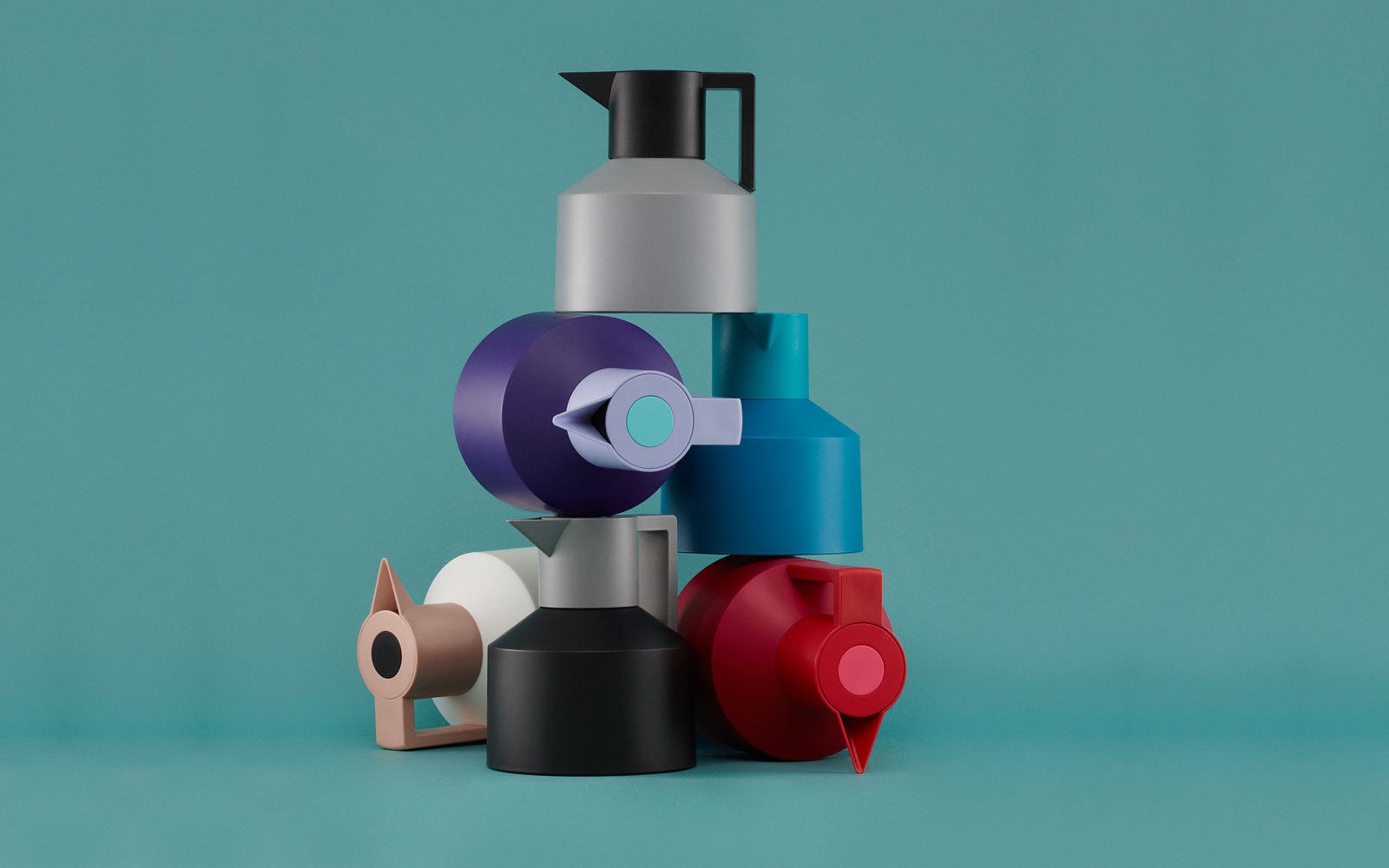 Geo vacuum flask group all colors stacked green background