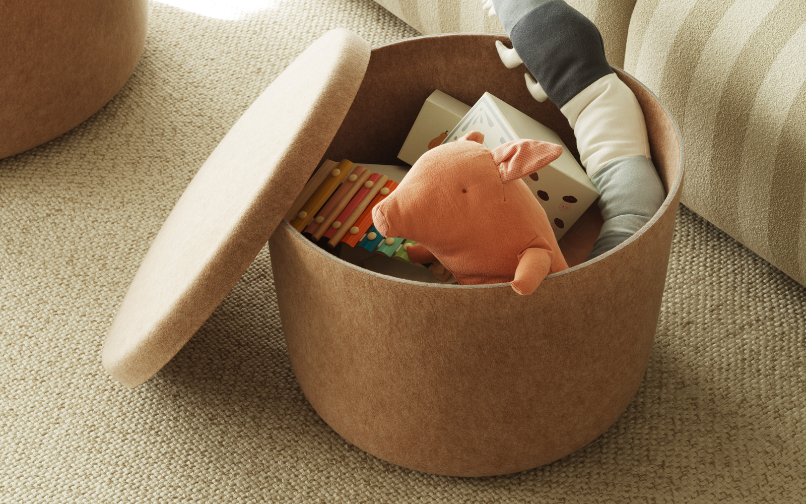 Hide Storage Pouf Small Sand