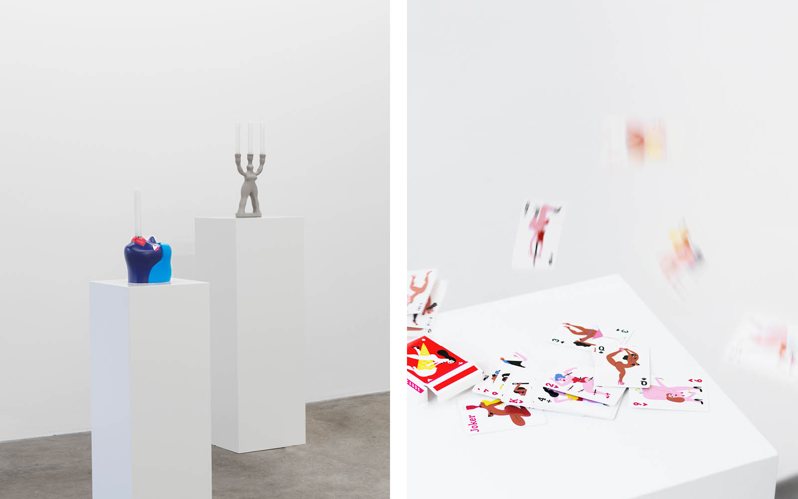 Left: Normann x Brask Art Collection Candle holders. Right: Normann x Brask Art Collection playing cards.