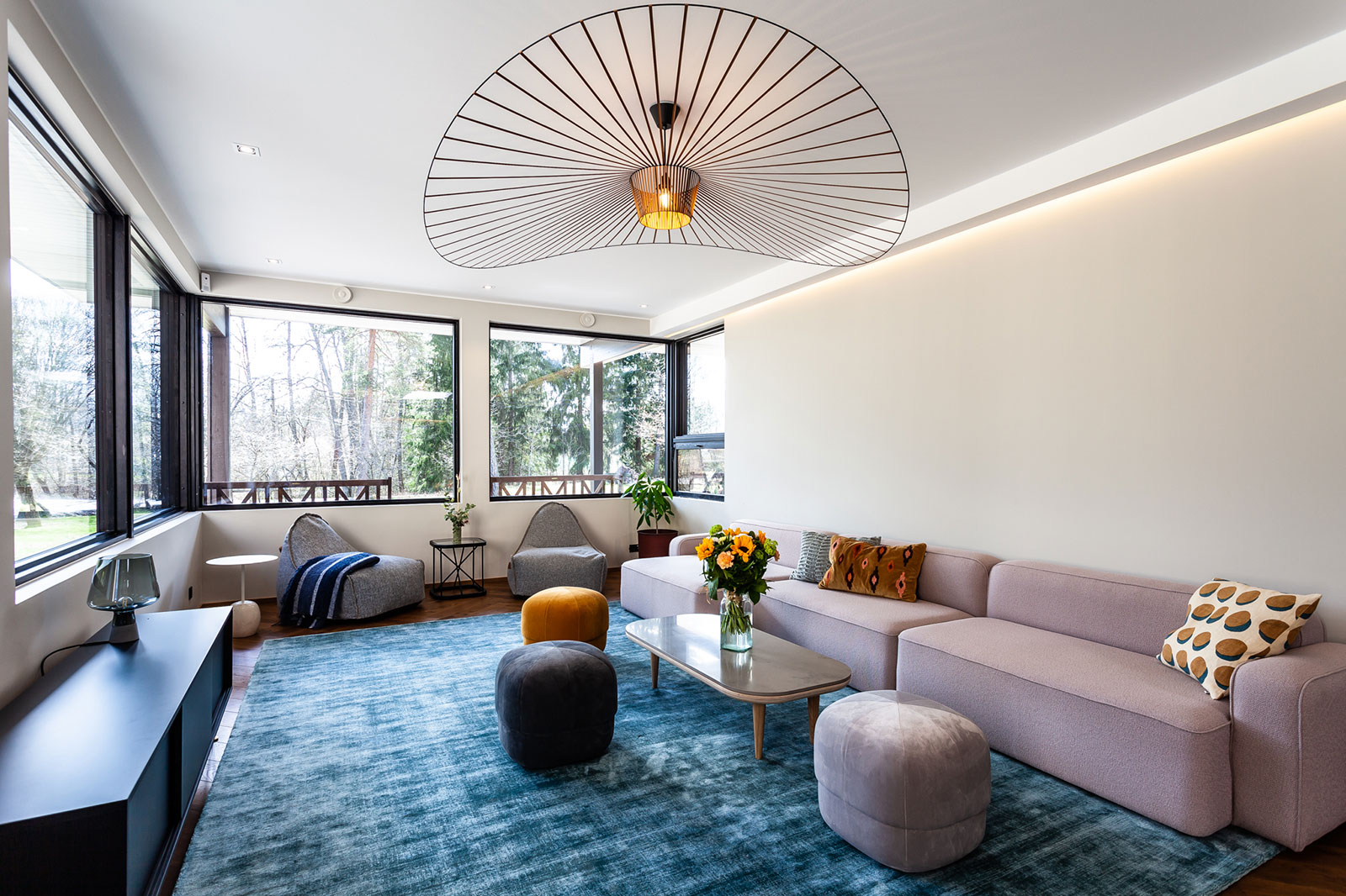 Living room with Rope Sofa and Circus Poufs