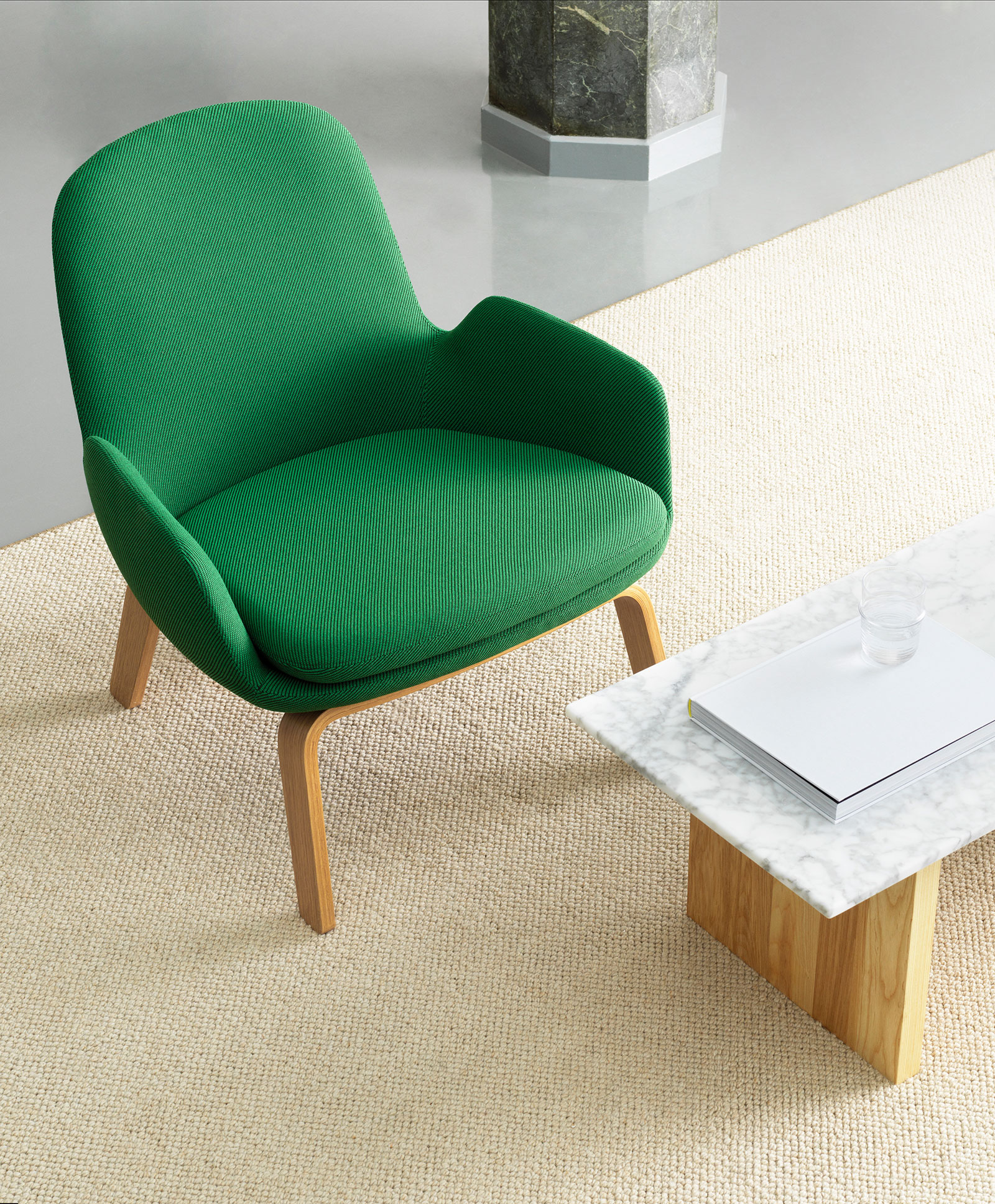 Normann Copenhagen Era Loungechair green Oceanic fabric and Solid Table